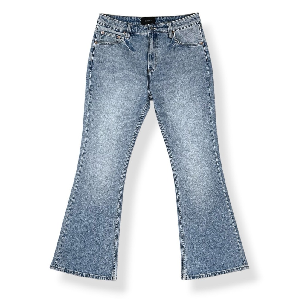 Rollas Jeans Women 34x32 (ACTUAL 33x30.5) Blue High Rise Flare Denim Light Wash